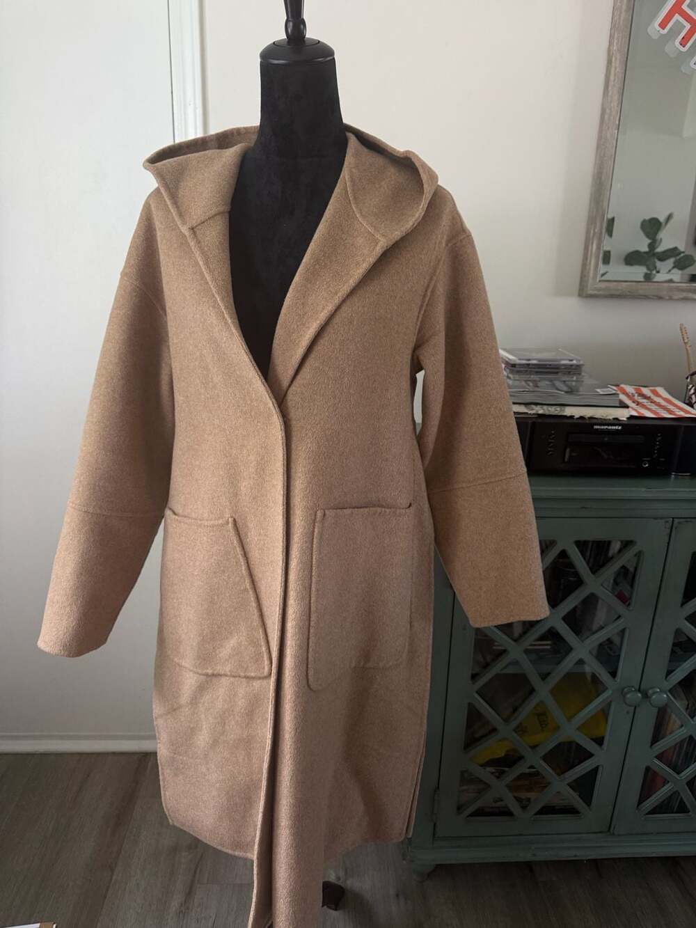 Belle & Bloom Walk This Way Wool Blend Oversized Coat Size M Oat